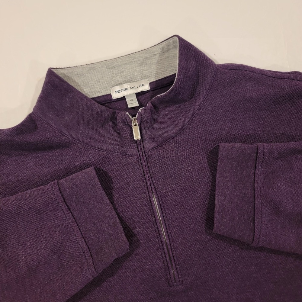 Peter Millar 1/4 Zip Mens XL Purple Mock‎ Neck Sweater Soft Cotton Blend Golfer